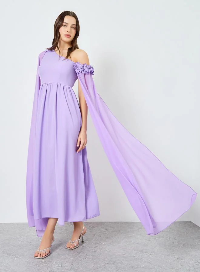 تايك تو فستان طويل بكتف واحد وأكمام كيب للنساء